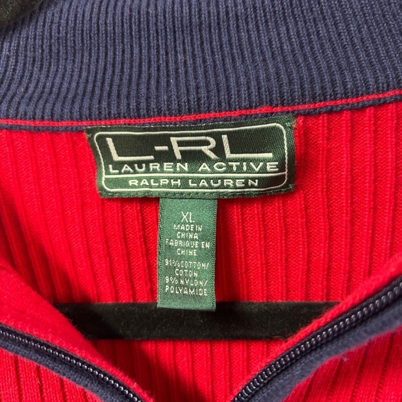 Ralph Lauren Red and Navy Half Zip Sweater XL - Picture 3 of 6